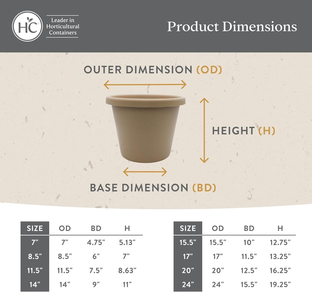 The HC Companies Classic Round Plastic Plant Pot in outdoor setting