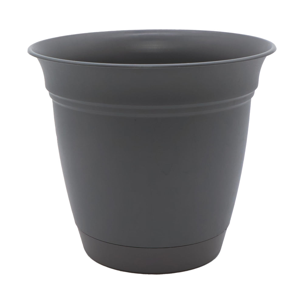 The HC Companies Eclipse Round Planter front view in warm gray