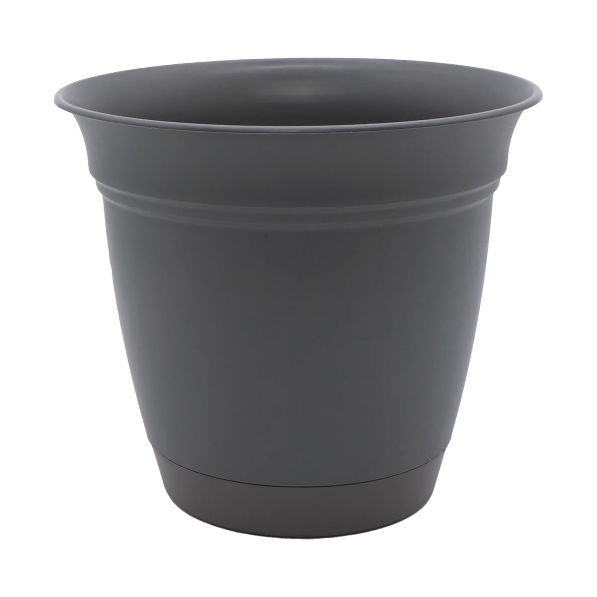 The HC Companies Eclipse Round Planter front view in warm gray