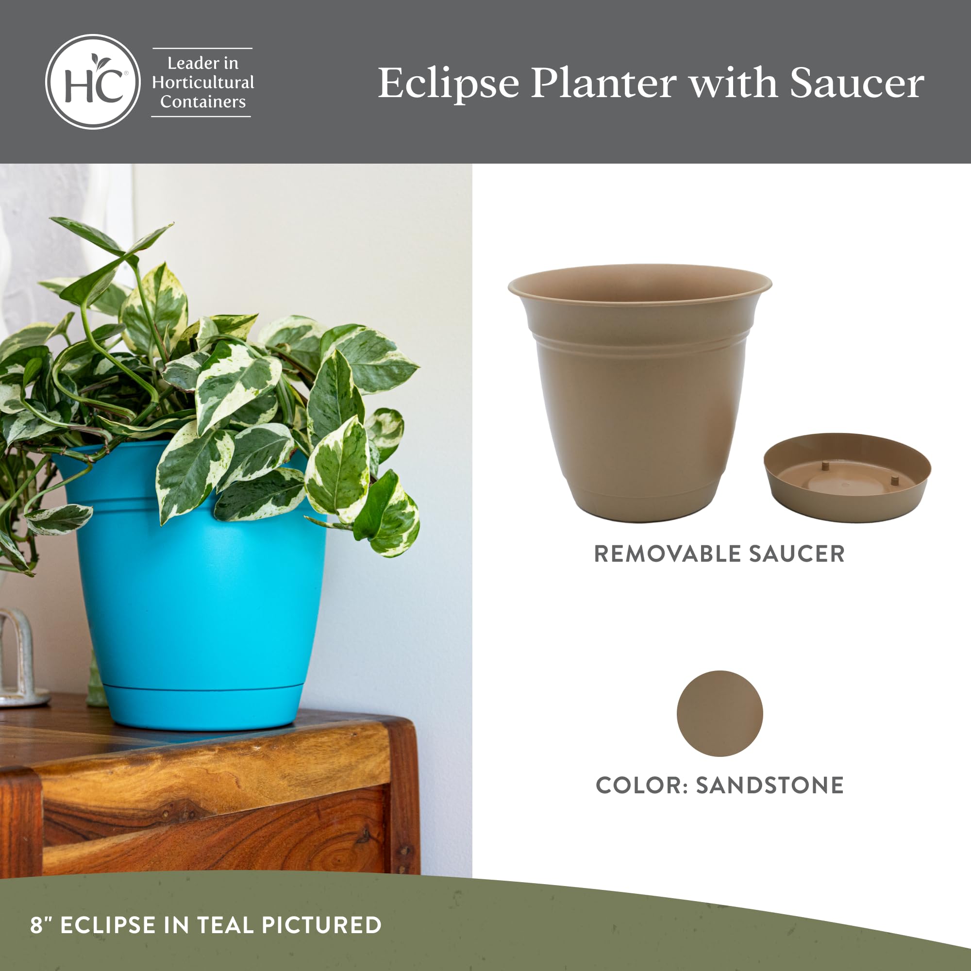 The HC Companies Eclipse Round Planter Pot, 12 inch, Sandstone back view