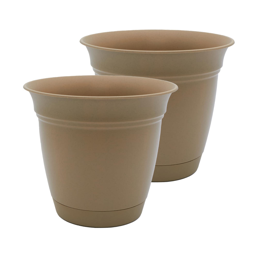 The HC Companies Eclipse Round Planter Pot, 12 inch, Sandstone front view