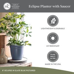 The HC Companies Eclipse Round Planter Pot, 12 inch, Sandstone with plants