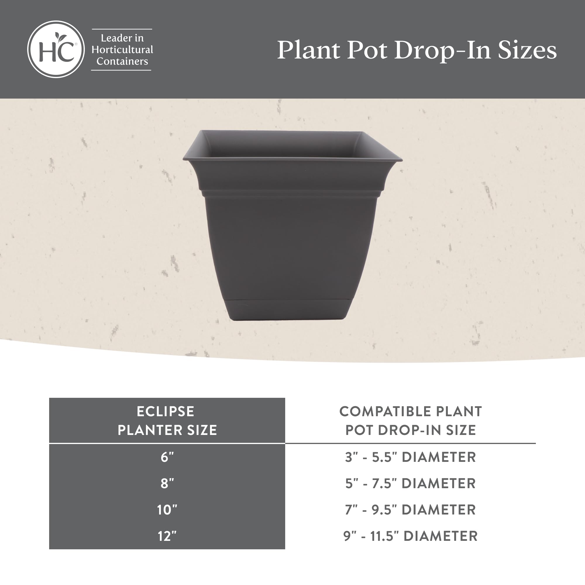 The HC Companies Eclipse Square Planter Pot, showcasing drainage holes