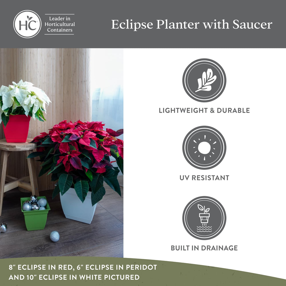 The HC Companies Eclipse Square Planter Pot with attached saucer