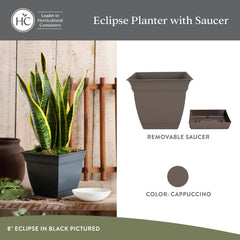 The HC Companies Eclipse Square Planter Pot with flowers, outdoor setting