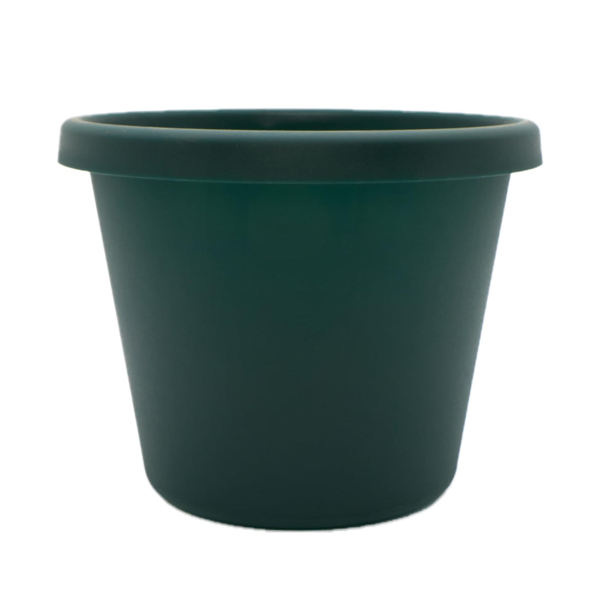 The HC Companies Prima Round Plastic Plant Pot front view, evergreen colour