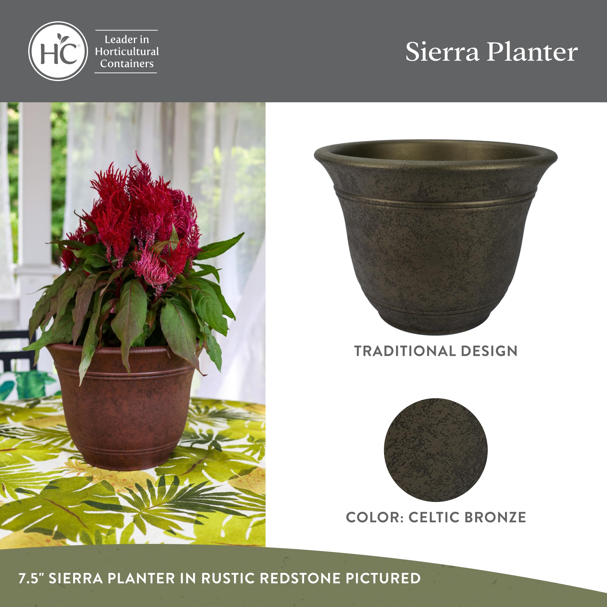 The HC Companies Sierra Round Self-Watering Pot side view showcasing design