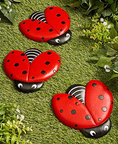 The Lakeside Collection Ladybug Stepping Stones set of 3 in garden