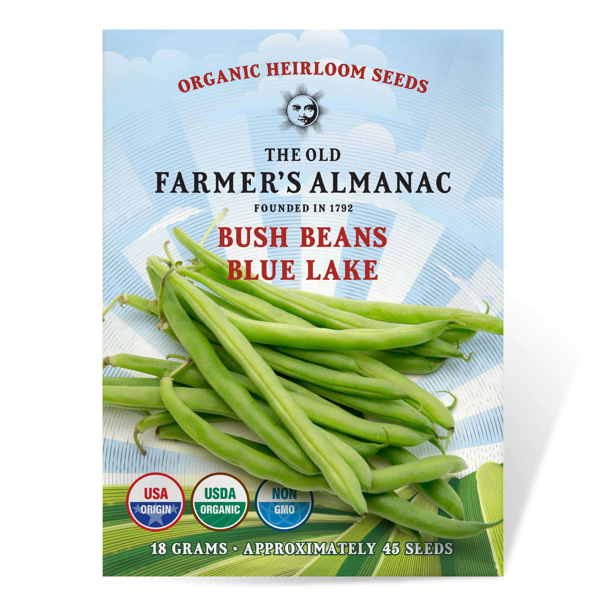 The Old Farmer's Almanac Heirloom Organic Bush Bean Seeds packet front view