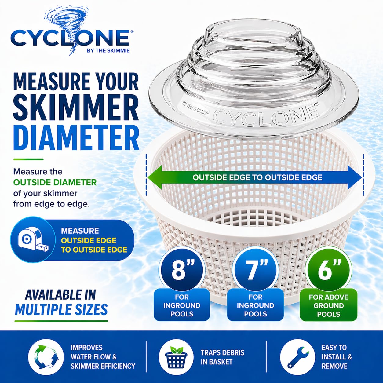 The Skimmie Cyclone transparent design showing debris