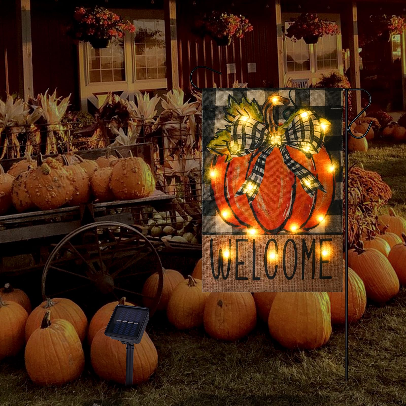 The Solar Thanksgiving Garden Flag in a garden setting