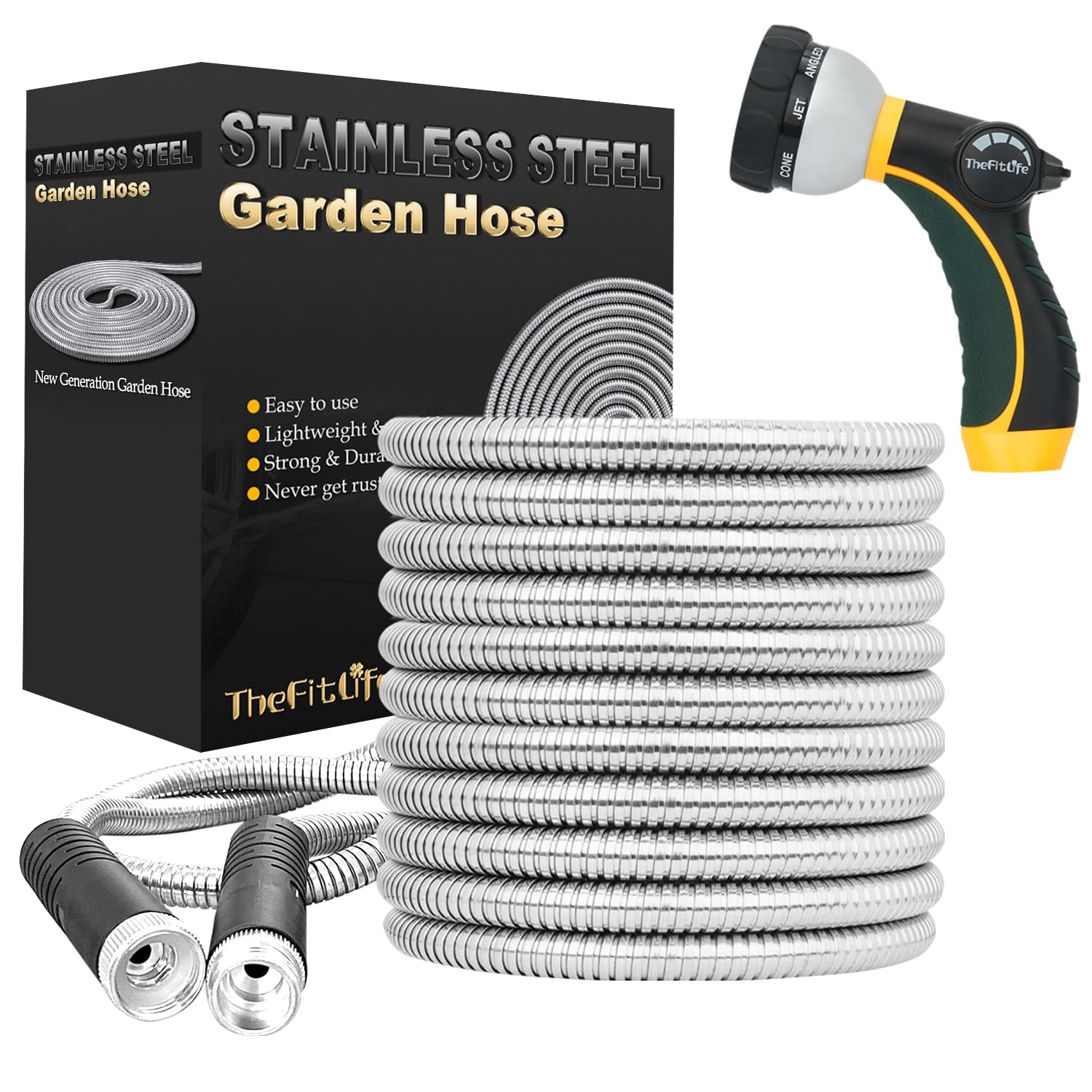 TheFitLife Flexible Metal Garden Hose 50 FT front view