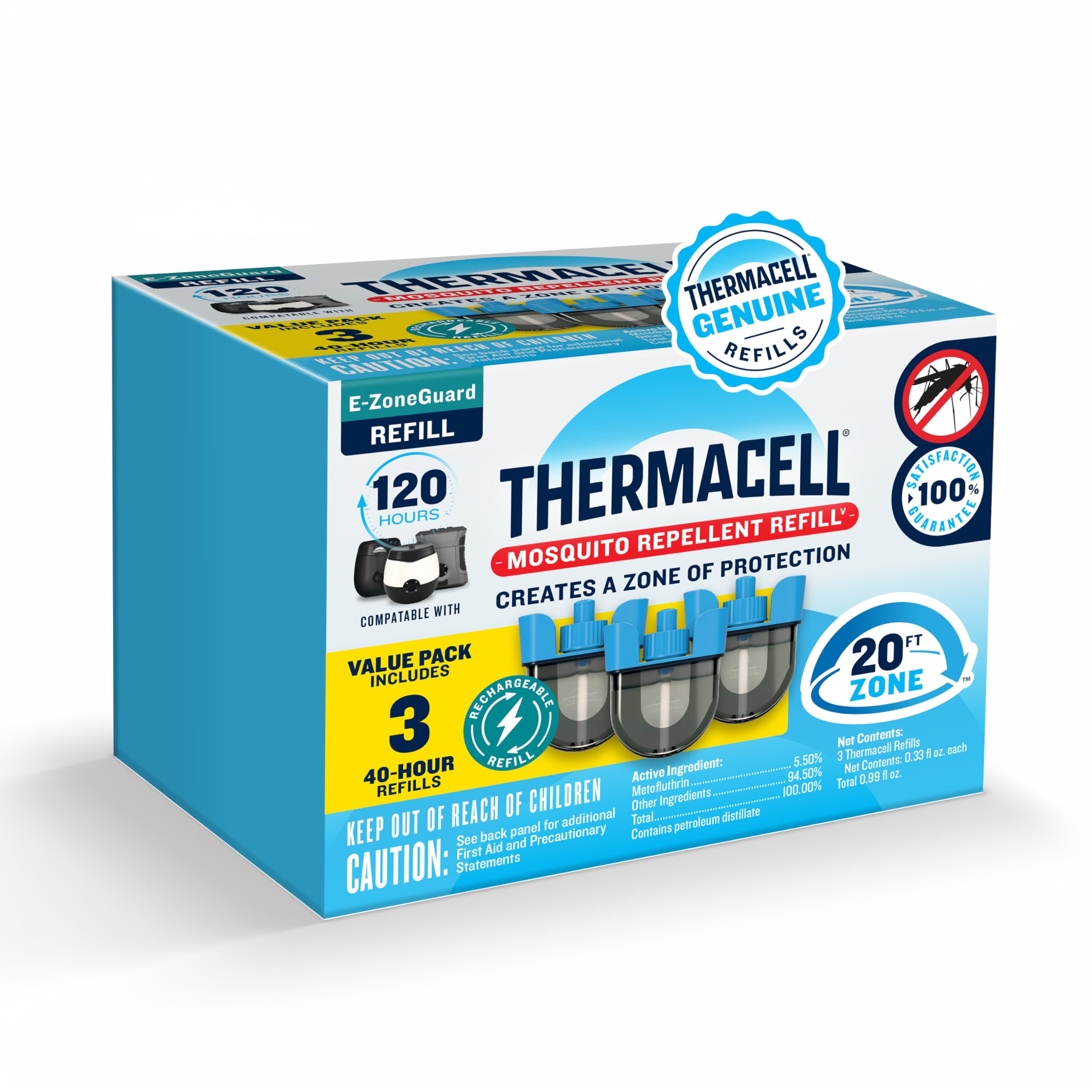Thermacell E-ZoneGuard Mosquito Repellent Refill pack front view with three cartridges