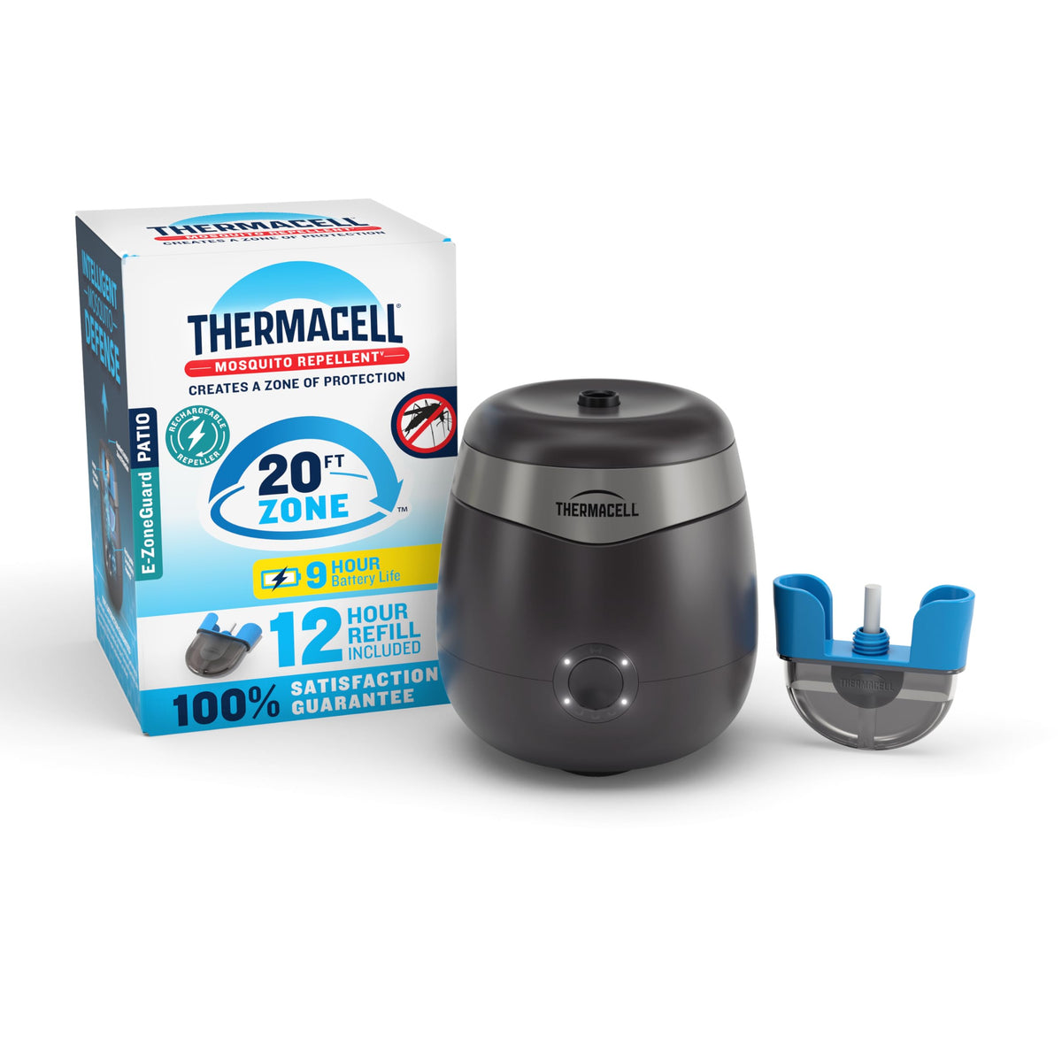 Thermacell E-ZoneGuard Patio Mosquito Repeller front view in charcoal