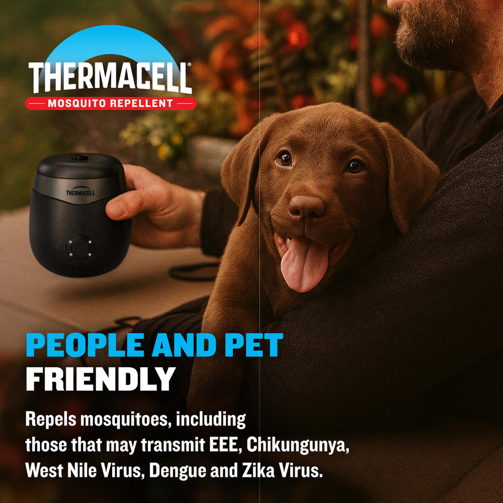 Thermacell E-ZoneGuard Patio Mosquito Repeller in outdoor setting