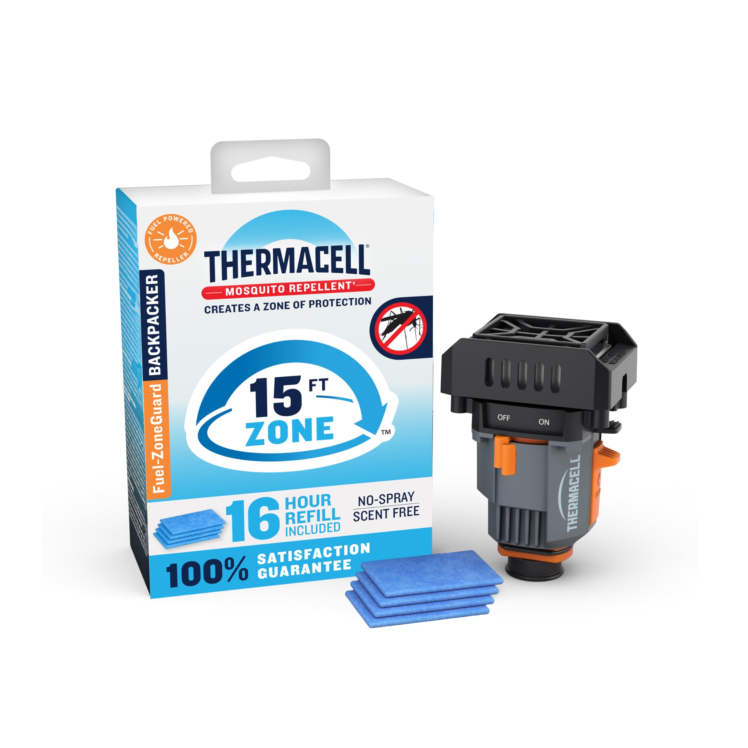 Thermacell Fuel-ZoneGuard Backpacker mosquito repeller front view with red design