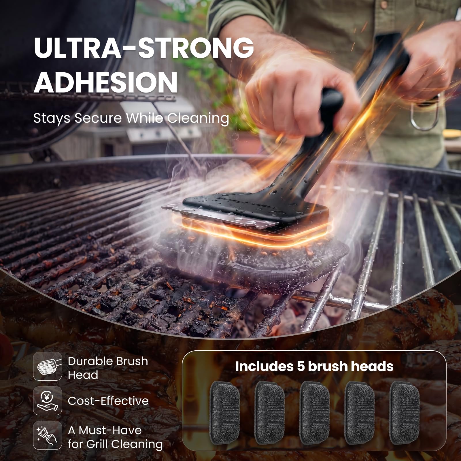 ThermoMaven BBQ Grill Brush demonstrating safe grilling
