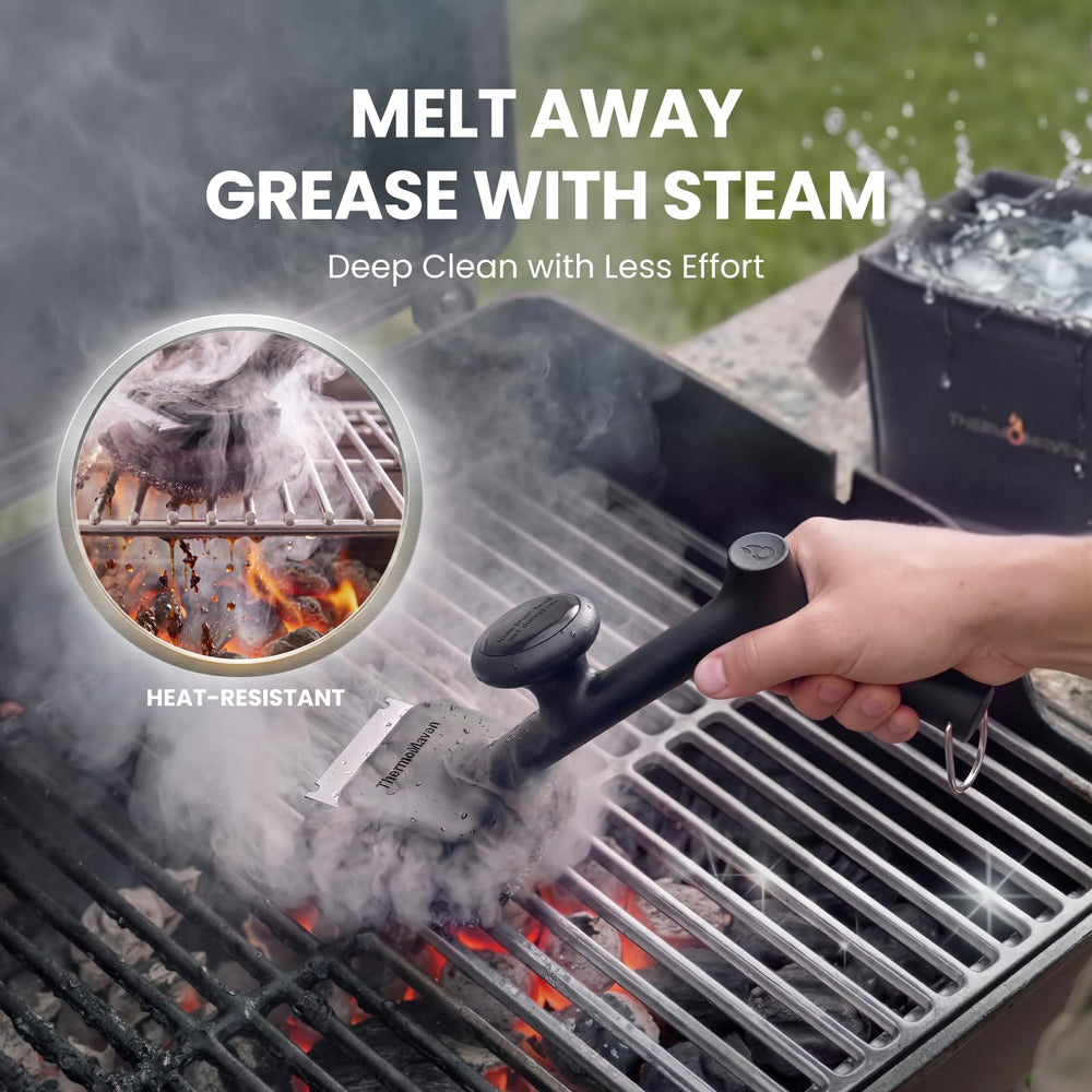 ThermoMaven BBQ Grill Brush side view showing the ergonomic handle