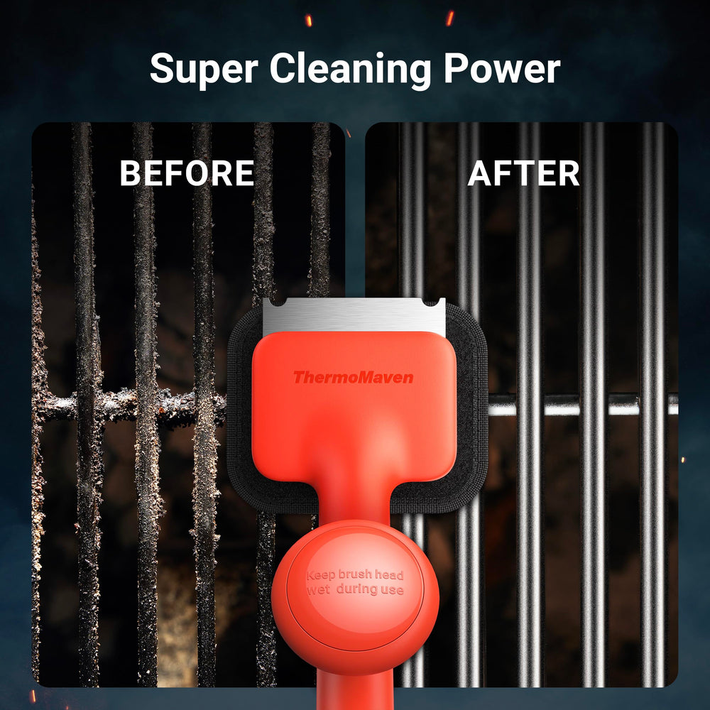 ThermoMaven BQ03 grill brush with steam cleaning demonstration