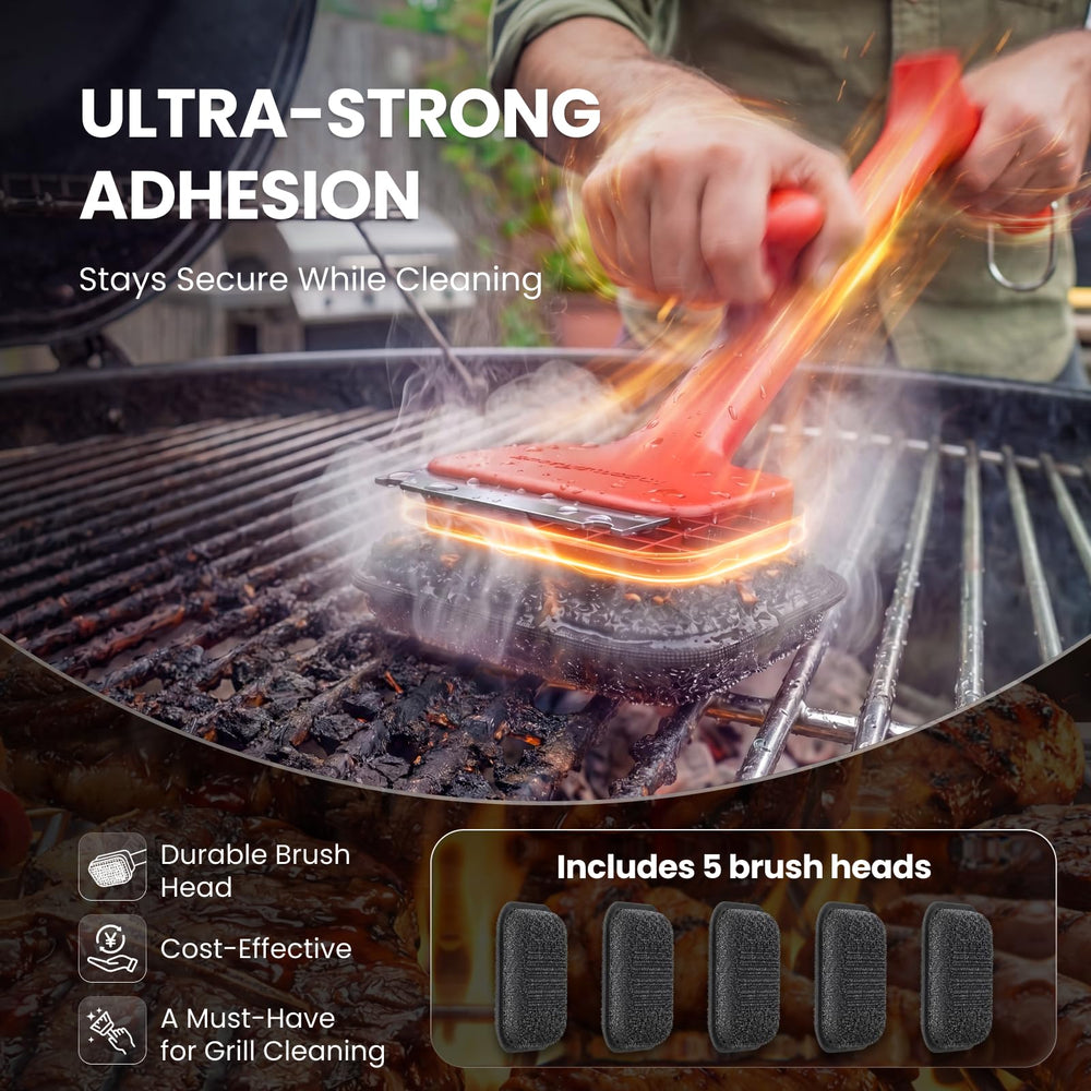 ThermoMaven Bristle-Free Grill Brush alongside BBQ tools