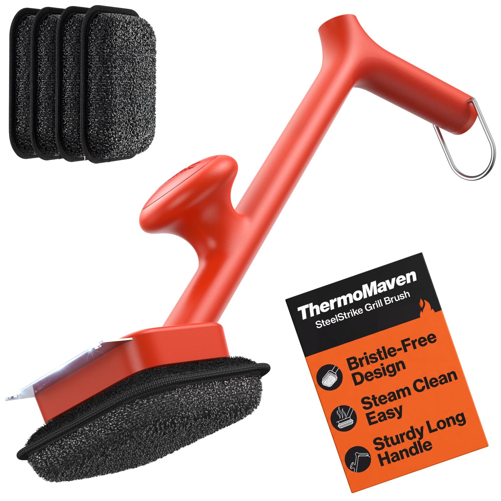 ThermoMaven Bristle-Free Grill Brush with Scraper front view