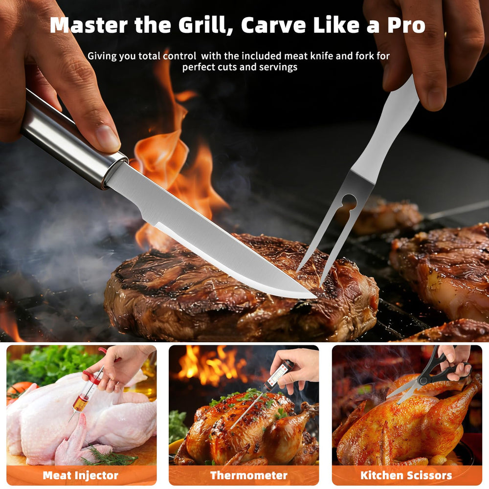 Thermometer and meat injector from the SINZUX BBQ grill set