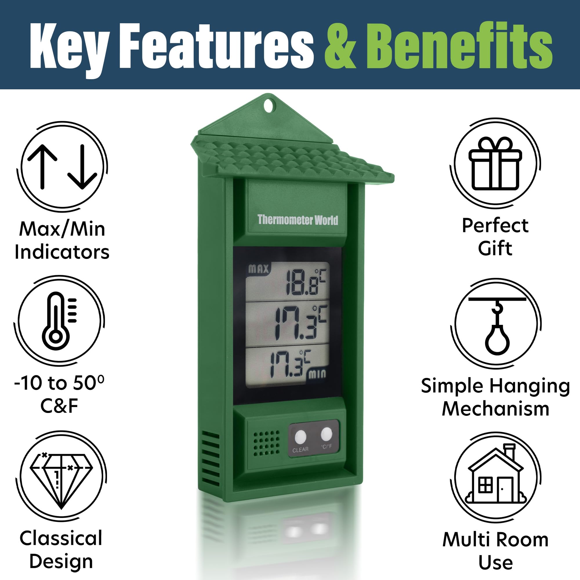 Thermometer World Digital Max Min Thermometer side view with display