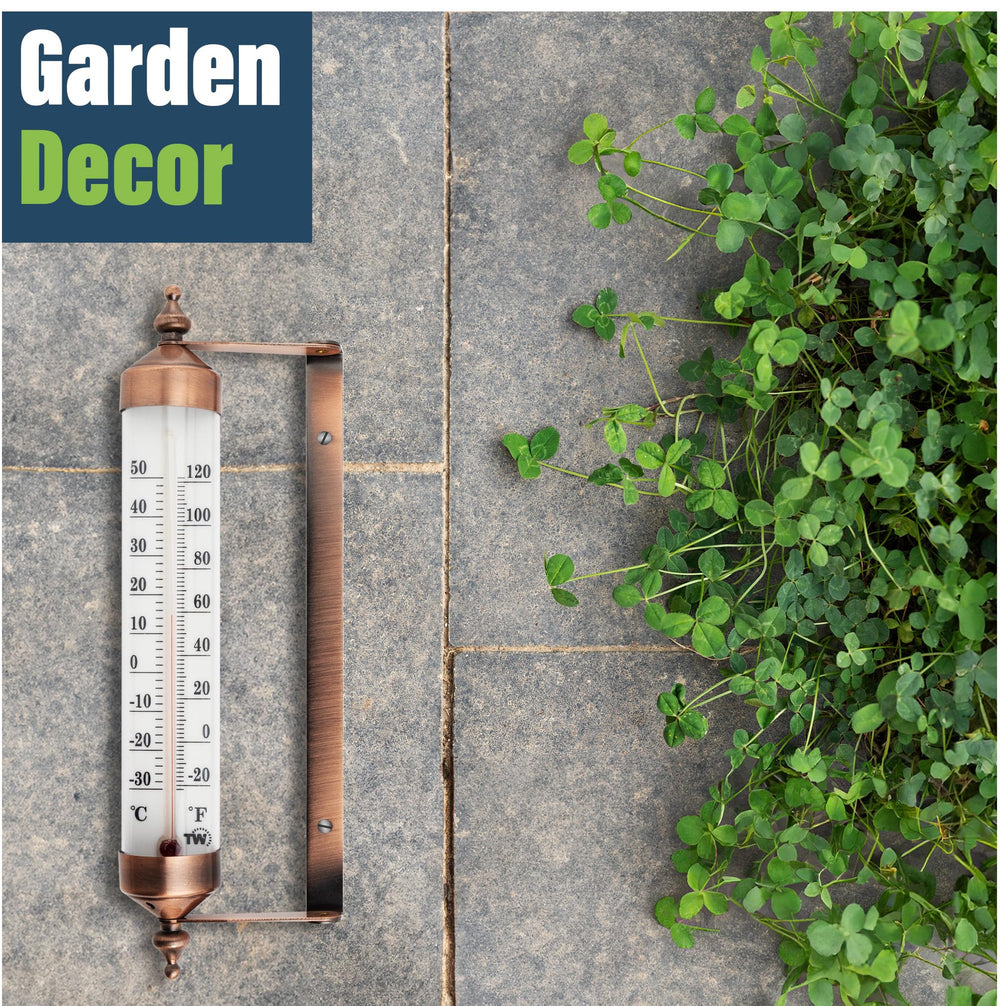 Thermometer World outdoor thermometer in a garden setting
