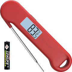 ThermoMonster Instant Read Meat Thermometer front view in red