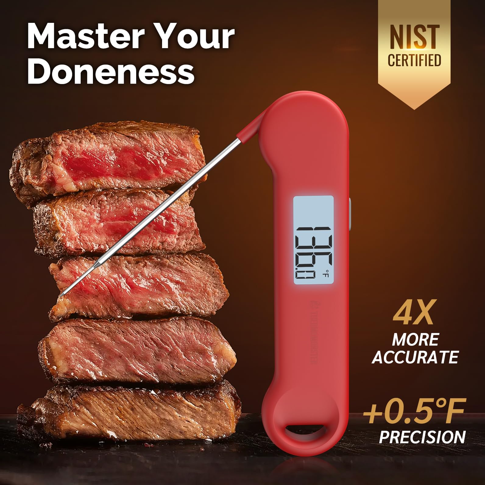 ThermoMonster Instant Read Meat Thermometer with stainless steel probe