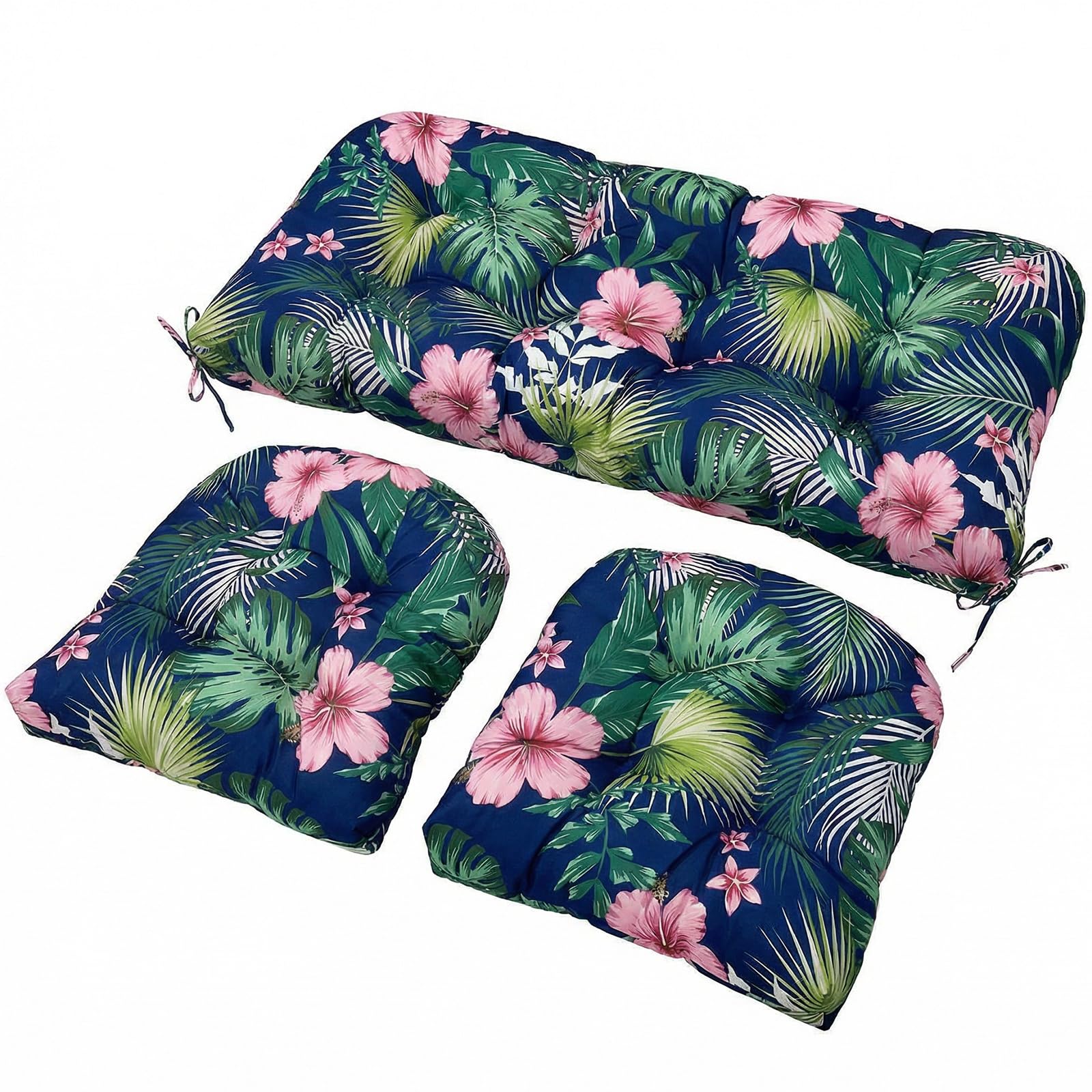 ThinMay 3-piece wicker cushion set flowerleaf design front view