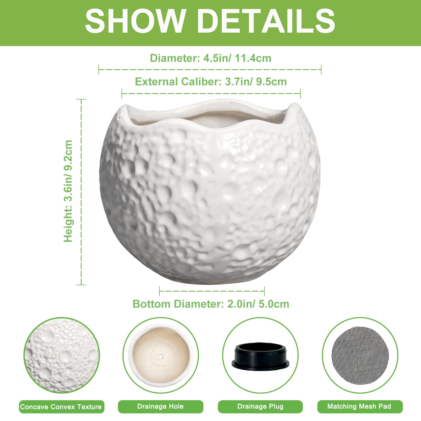 Thirtypot 4 Inch Ceramic Plant Pot side view with drainage hole