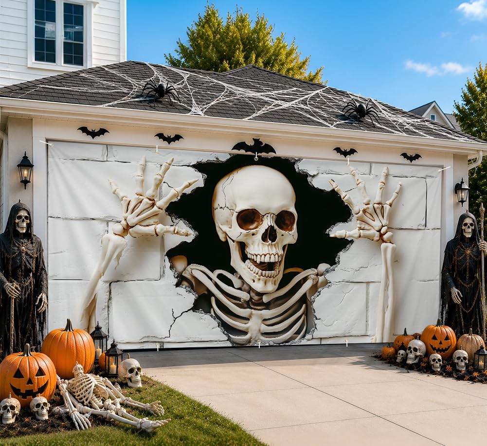 THISFIND Giant Skull Halloween Garage Door Banner 6x13 ft