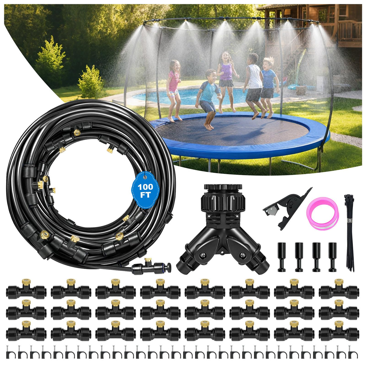 Thiswing 100FT Misting Cooling System with 24 brass nozzles