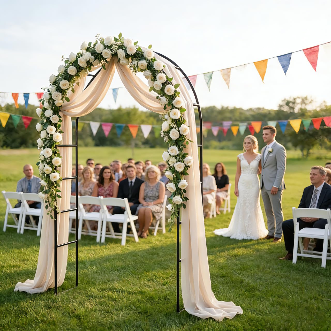 THORISE Metal Pergola Arbor decorated with climbing plants