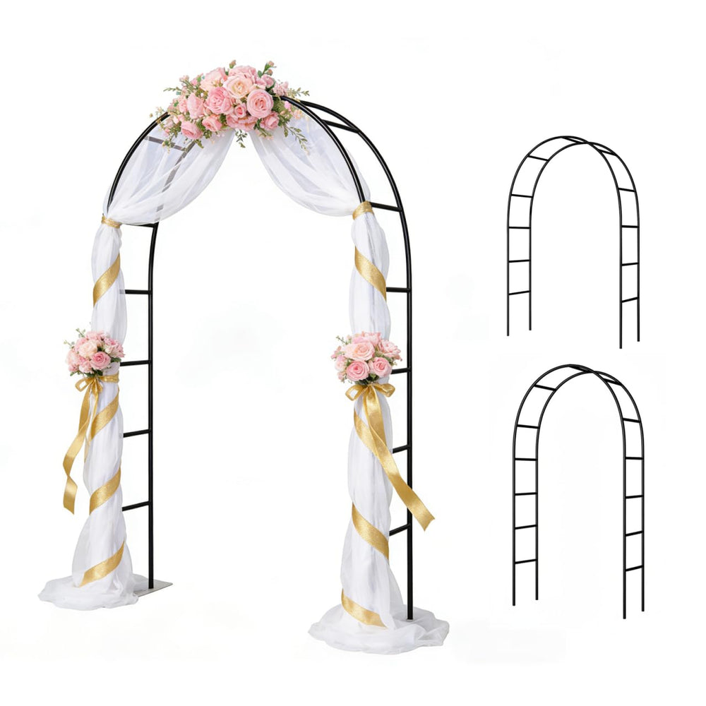 THORISE Metal Pergola Arbor front view, black design, 4.6 Ft W x 7.9 Ft H