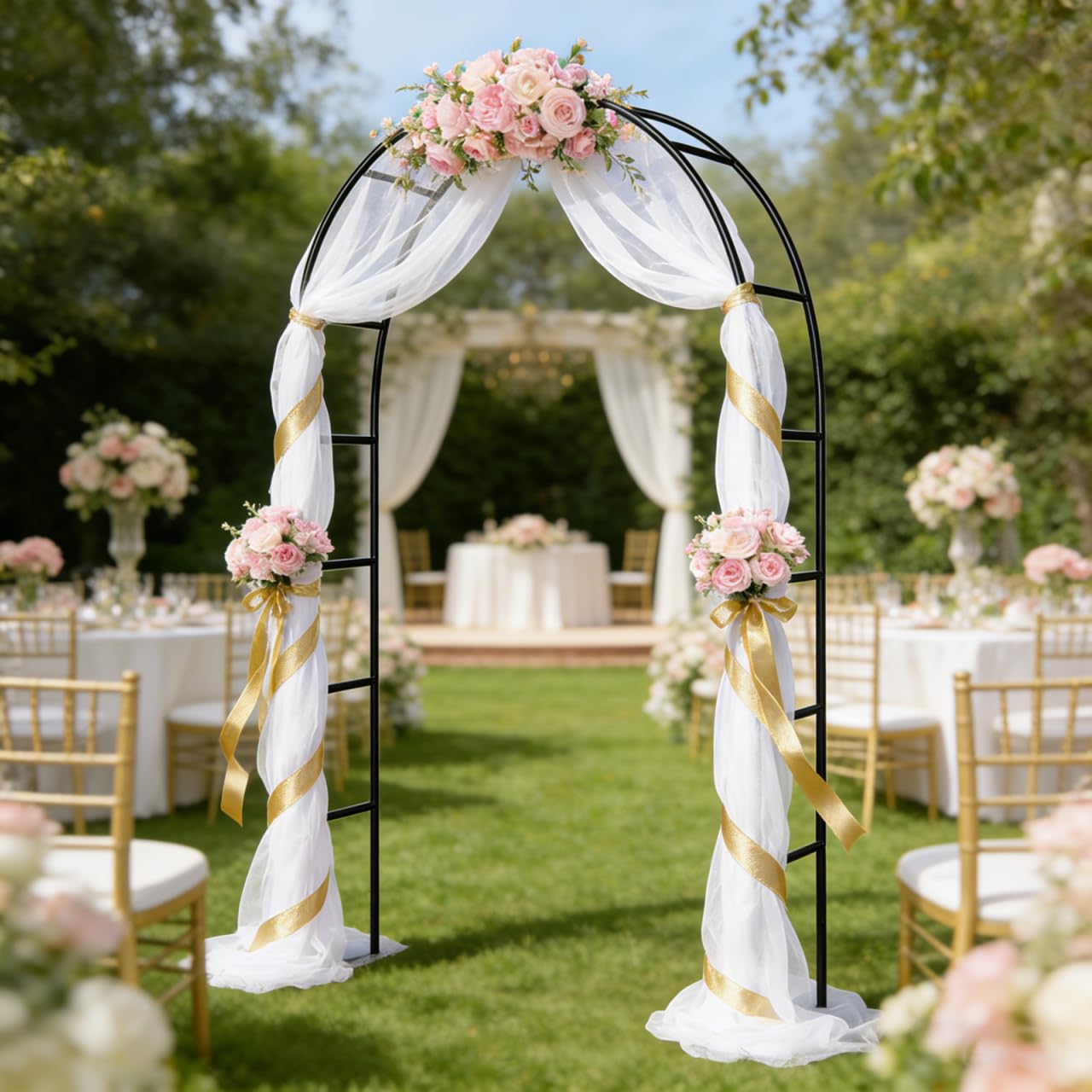 THORISE Metal Pergola Arbor in a garden setting with vines