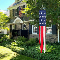 THQZLH American Windsock displayed on a porch with streamers flying