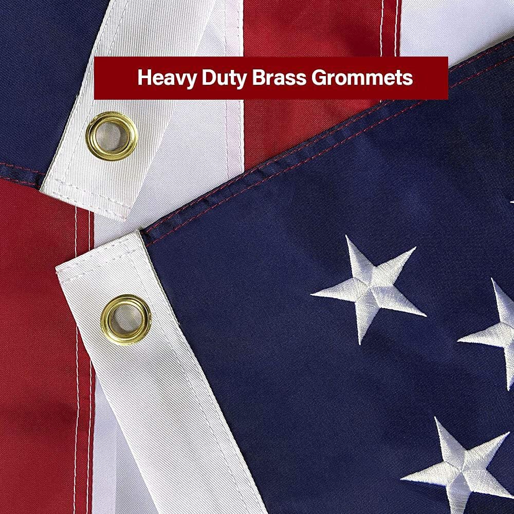 Three brass grommets on SolarStar American Flag for easy hanging