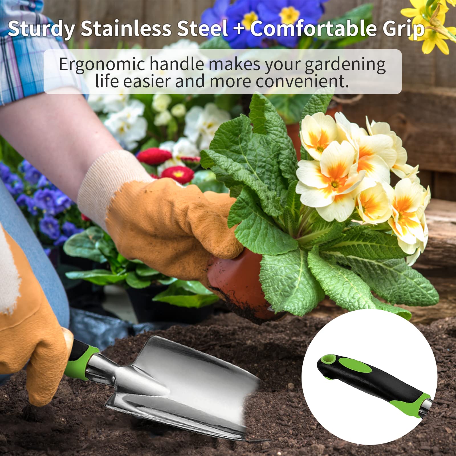 Three-claw rake from MDSXO gardening tool set on a wooden table
