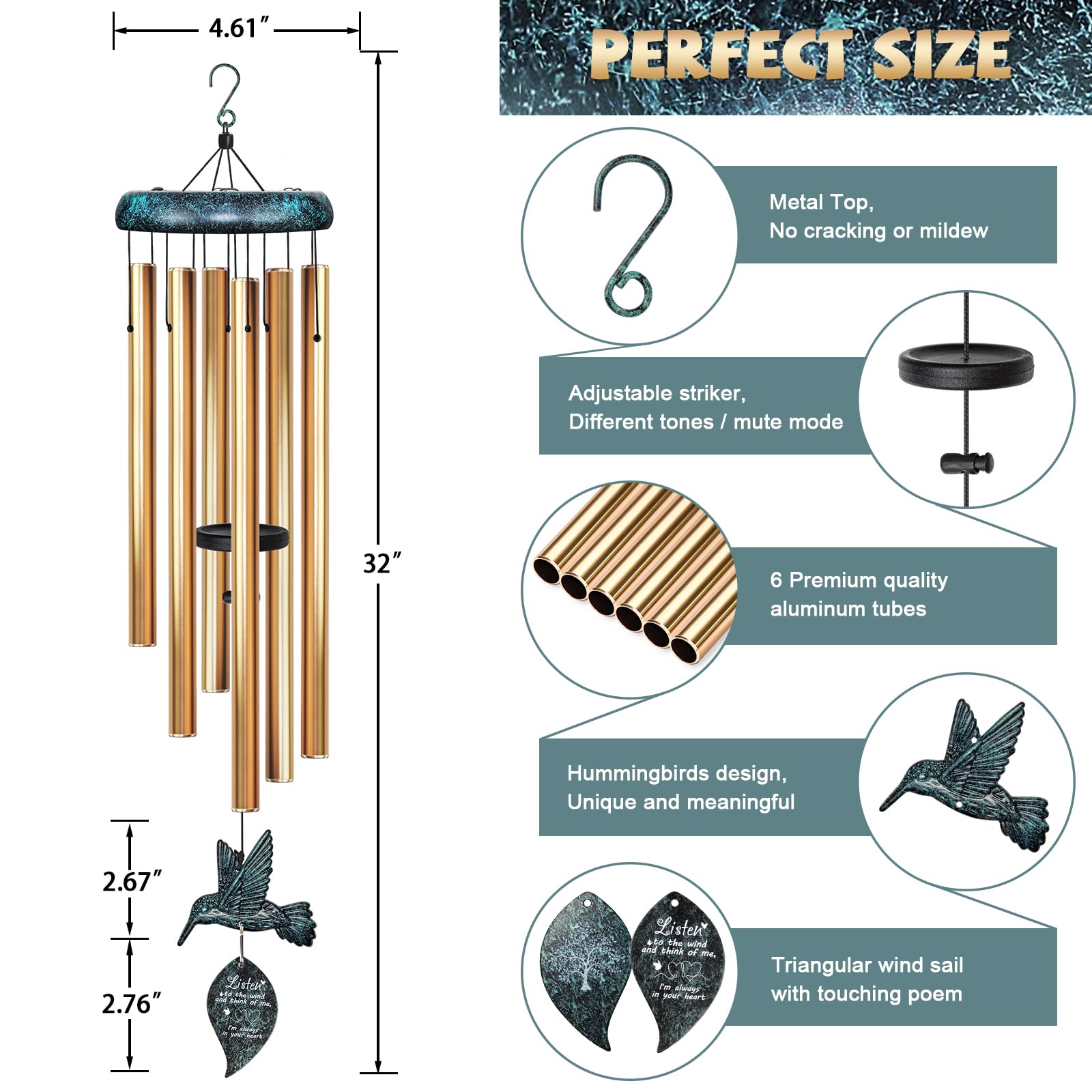 Three-dimensional hummingbird design on wind chimes