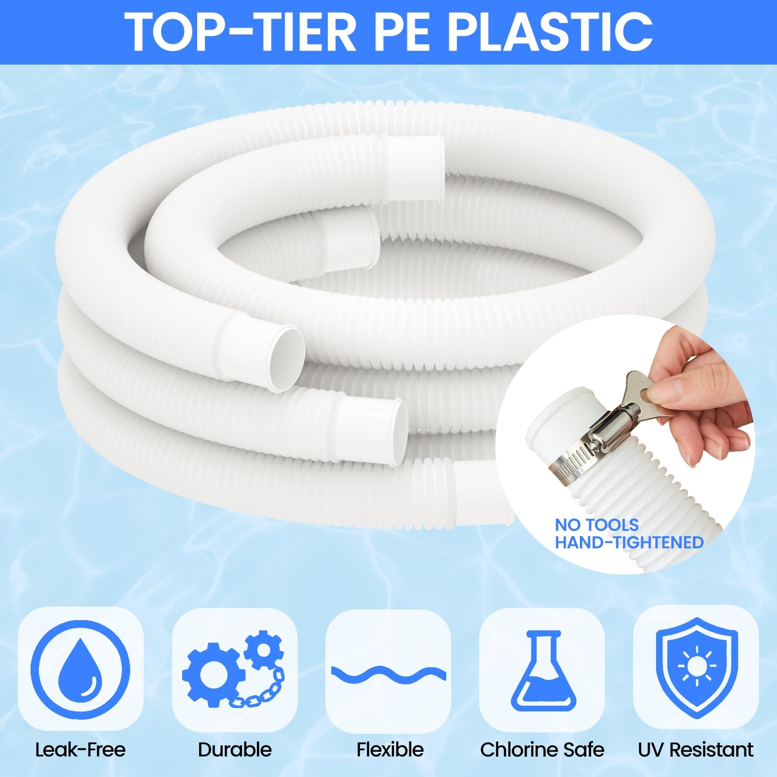 Three Poolvio pool hoses for above ground pools
