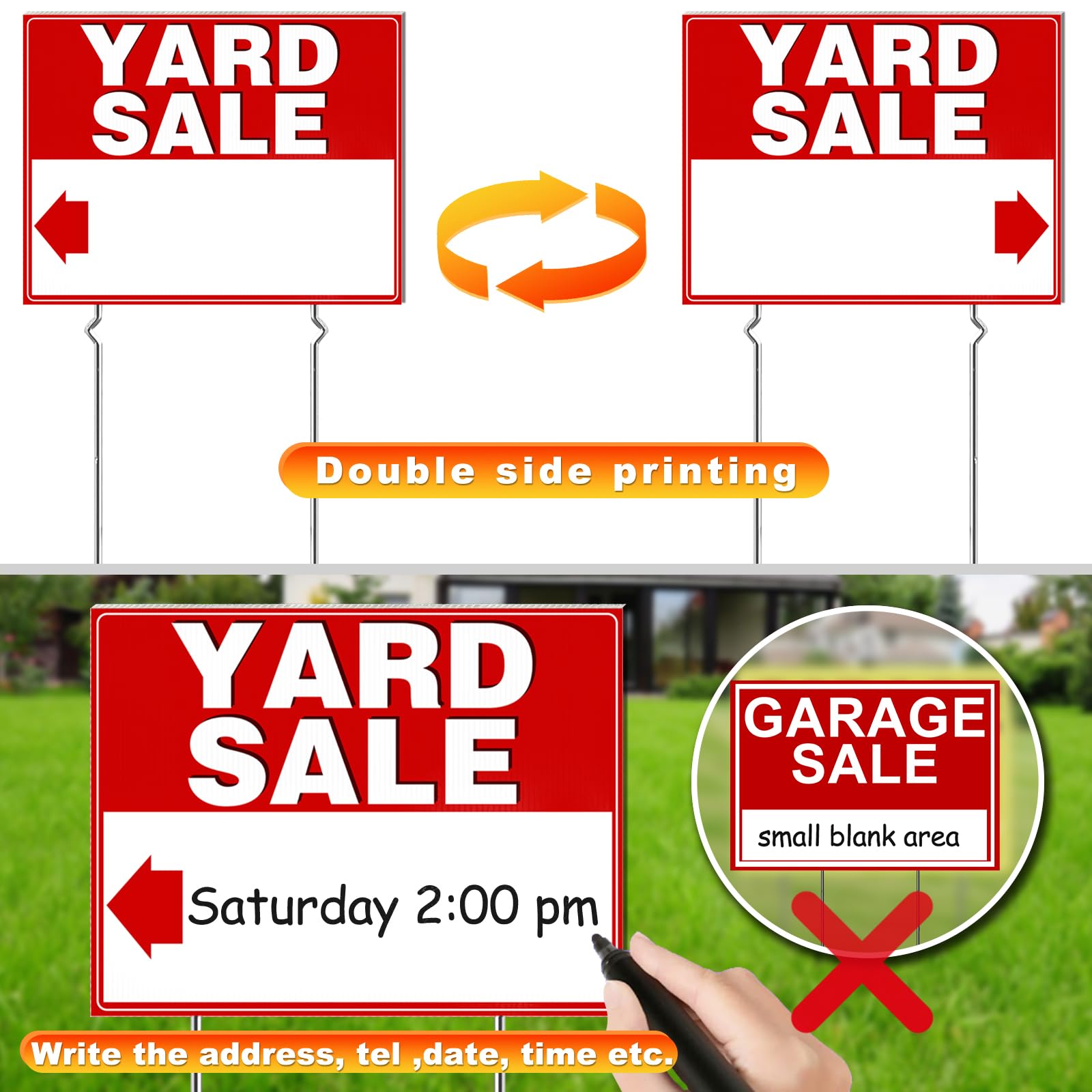 Three REMIAWY Yard Sale Signs displayed together