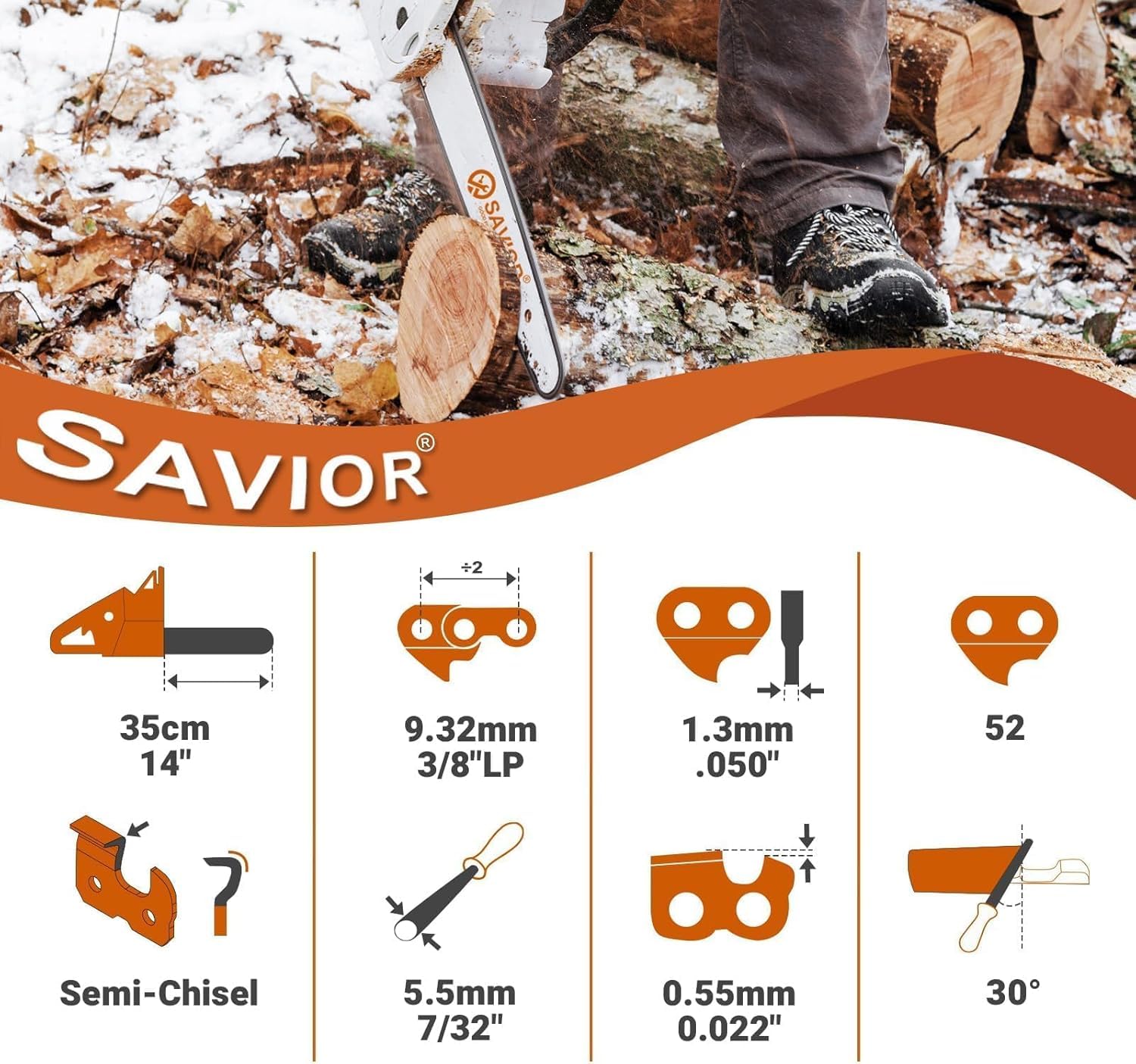 Three Savior chainsaw chains in storage bags
