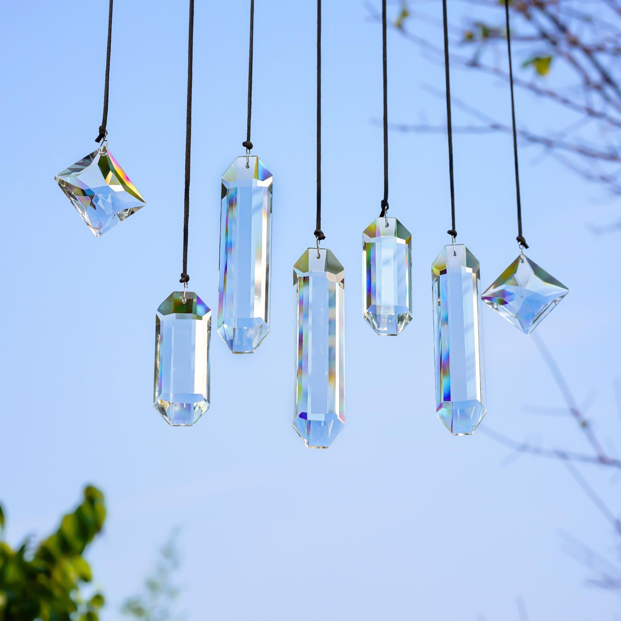 Three sizes of HDCRYSTALGIFTS Clear Crystal Prisms lined up