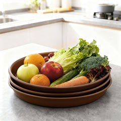 Three TITE plant saucers stacked for storage