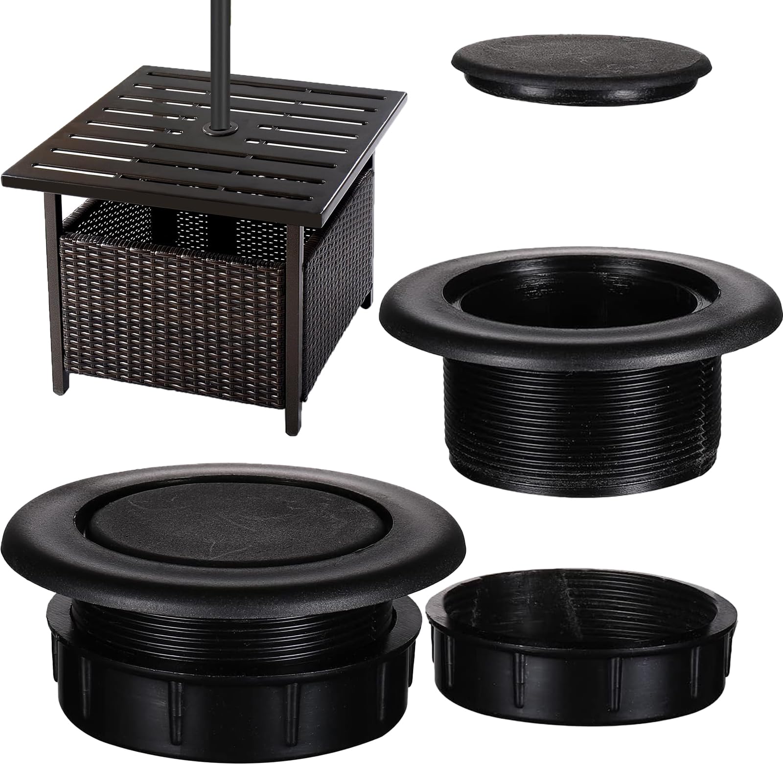Three UpinFun umbrella hole rings displayed on table