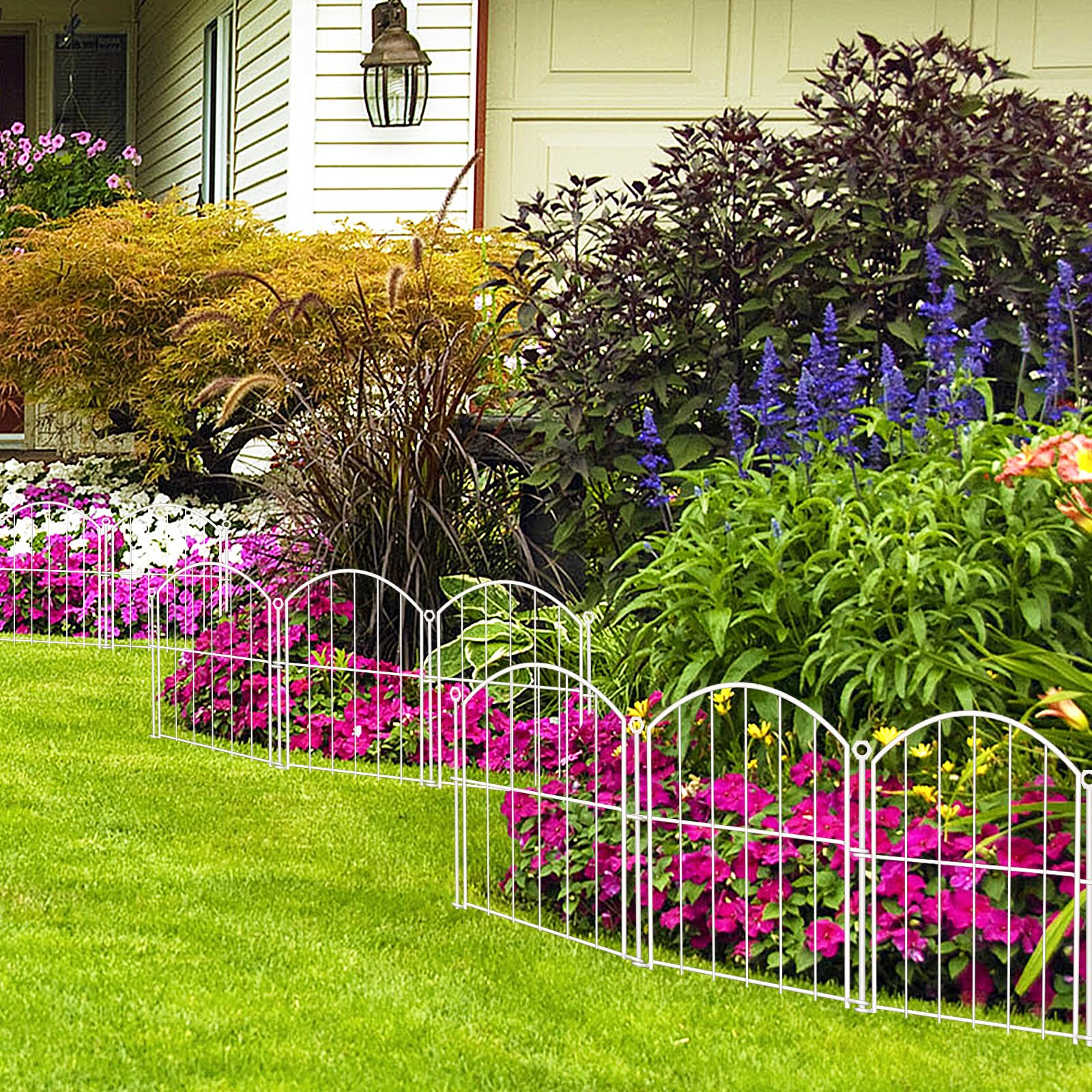 Thrivinest Decorative Garden Fence overview with garden plants