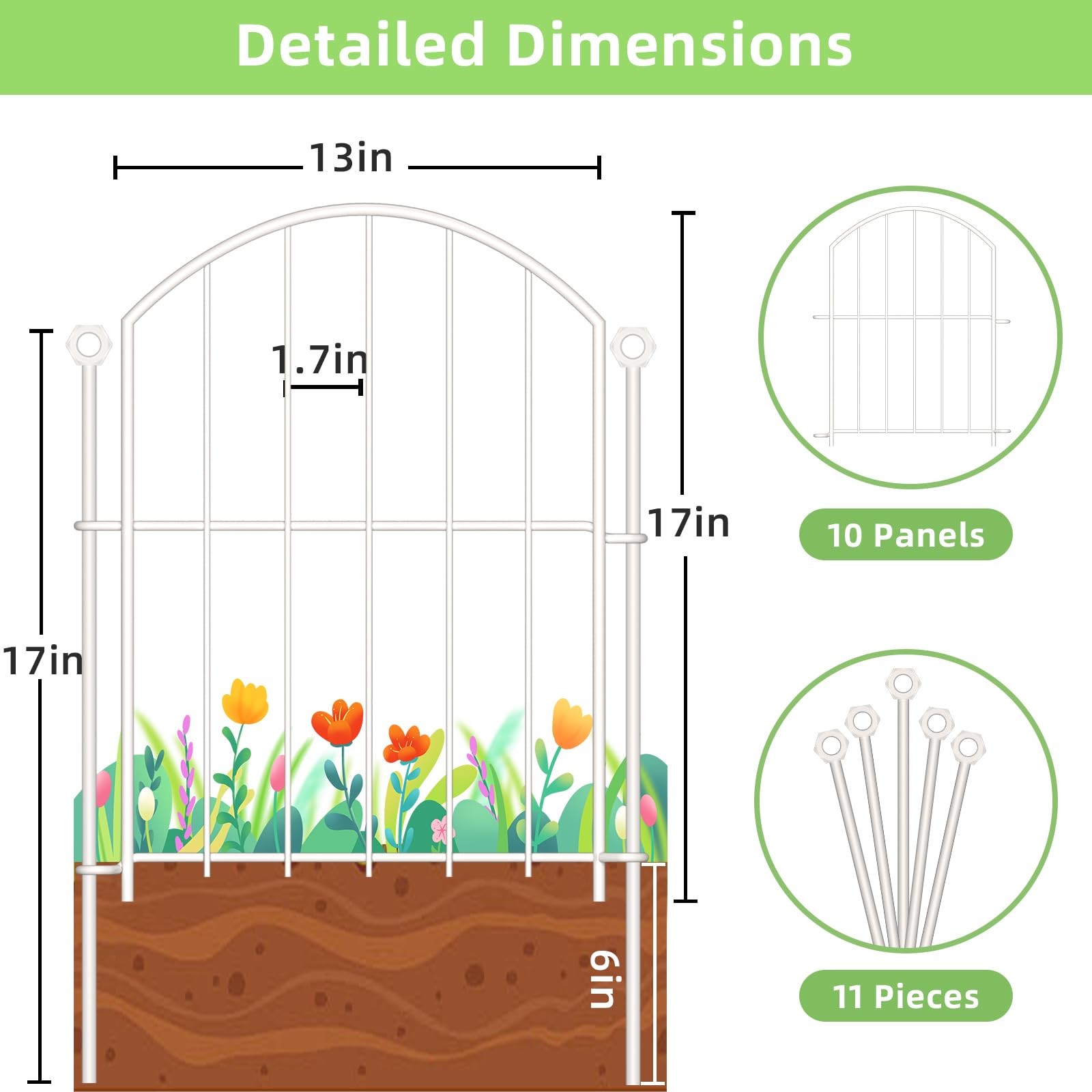 Thrivinest Decorative Garden Fence with metal stakes
