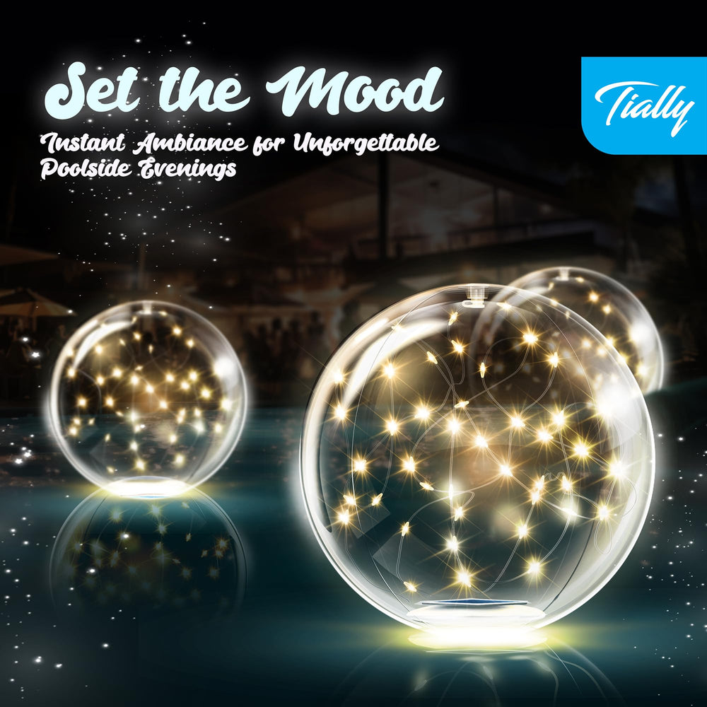 TIALLY Floating Pool Lights glowing at night